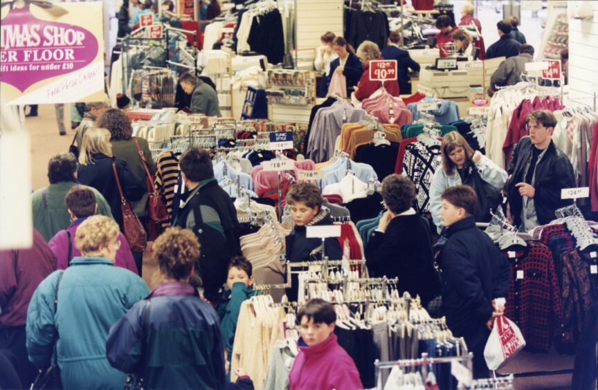 Shoppers browsing in a busy scene in Littlewoods in Dundee in 1993.