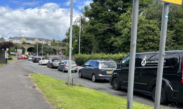 Long tailbacks along Bothwell Street in Dunfermline.