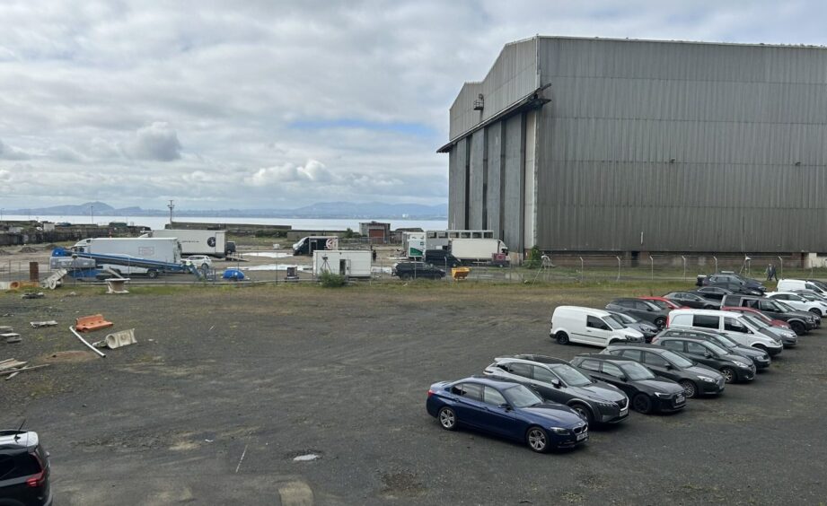 Filming is taking place at a remote part of Burntisland Harbour.