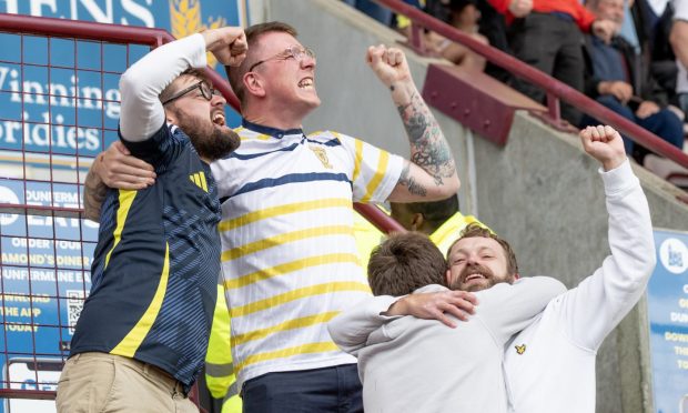 Scotland fans celebrate Scott McTominay's goal. Image: Craig Brown/ Dunfermline Athletic club photographer