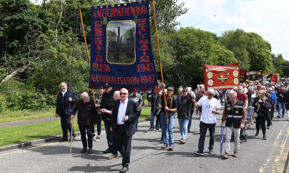 The Fife miners' march makes its way through Benarty.