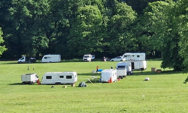 The latest traveller encampment at Camperdown Park in Dundee.