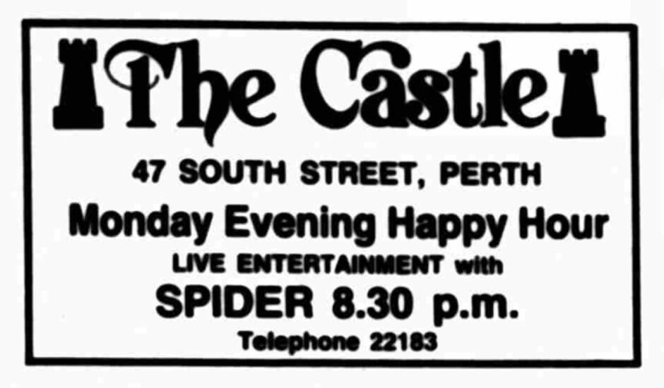 A newspaper advert for the pub, which stated that Spider provided the entertainment