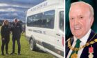 Nicola McBride and Mark Guild of Guild Homes with the minibus gifted to Forfar Farmington in honour of Colin Brown. Image: Supplied