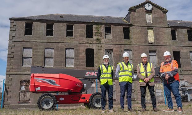 At Customs House in Montrose - Brandon Bryant and Craig Bruce of Pert Bruce Construction, Garry Adam from Adam & Gordon Architects, and Tom Hutchison, CEO of Montrose Port Authority. Image: Montrose Port Authority