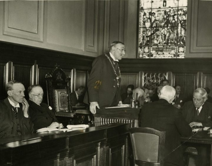 Dundee Lord Provost William Huntley Buist addressing a meeting at the Council Chambers in December 1934.