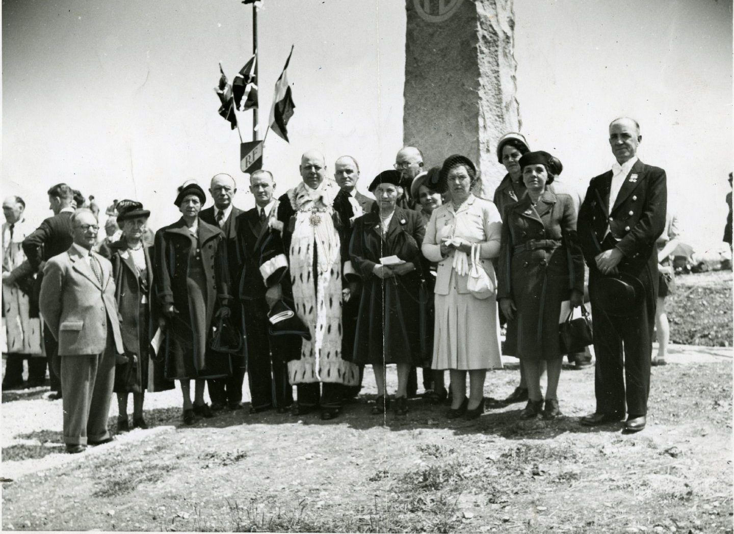 Lord Provost Richard Fenton and a delegation from the city visiting a memorial at St Valery, France, in May 1950.