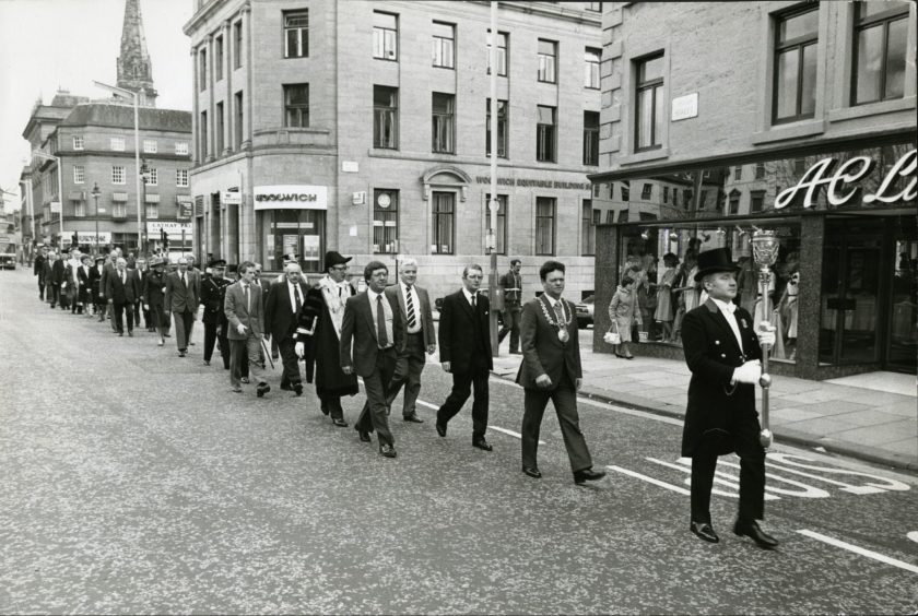 Members of Dundee Council pictured en route to St Mary’s Parish Church for the annual service known as the Kirkin’ o’ the Council.