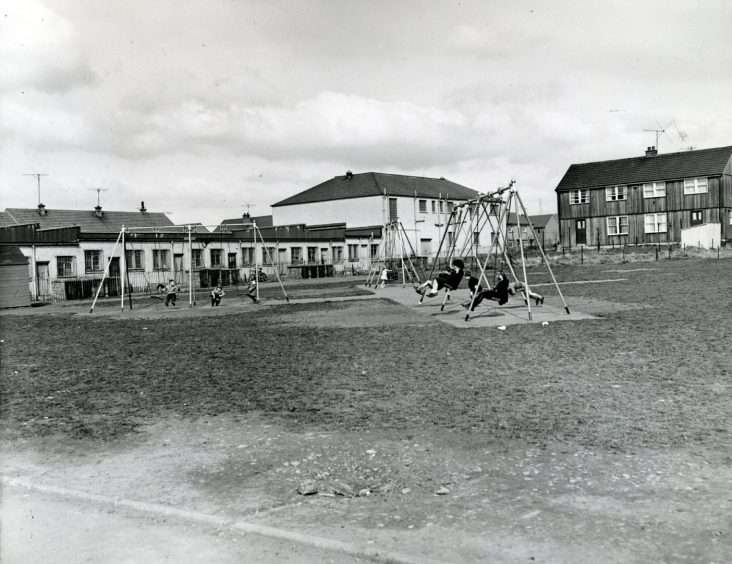 Playground in Fintry in 1964, with houses in the background