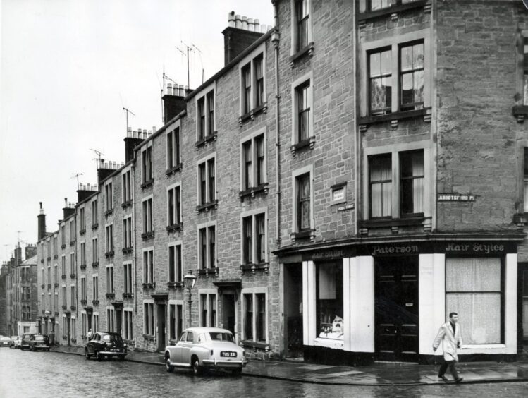 Tenement housing in Peddie Street and Abbotsford Place in Dundee in 1964. 