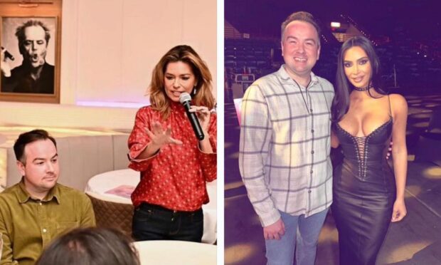 James Adams from Dundee working with Shania Twain and meeting Kim Kardashian. Image: Supplied