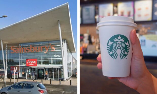 Dundee Sainsbury's and a Starbucks coffee cup.