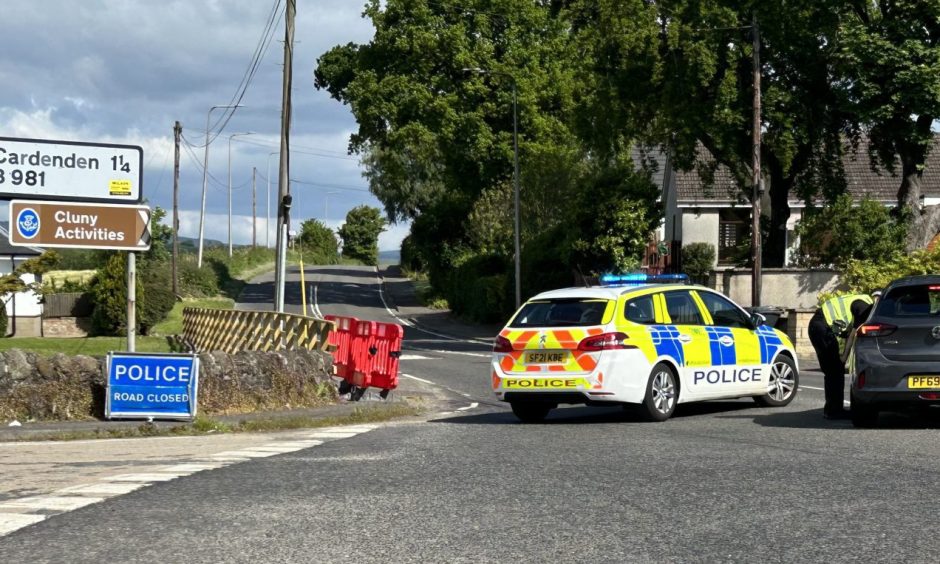 Road blocked after crash near Cluny in Fife