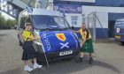 Jimmy Will and son Bailey with their Transit campervan outside Raith Rovers stadium.