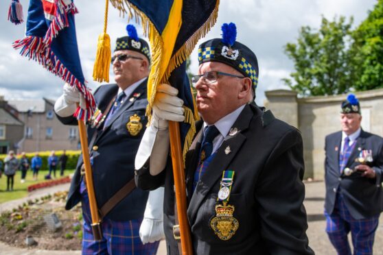 Standard bearers William H Horrell and John Reilly during the Carnoustie D-Day commemoration. Image: Kim Cessford/DC Thomson