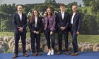 Nadia Alexander, centre, with Team GB canoeing team members Mark Ratcliff, Kimberley Woods, Adam Burgess and Mallory Franklin. They are wearing the suits made using Perthshire wool designed by Nadia.  Image:  Sam Mellish