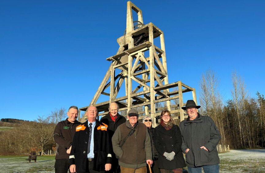 Pictured at Lochore Meadows after the backing of National Mining Museum Scotland was secured are, from left: Ian Laing, park manager, Andrew Watson (Save the Cage), David Seath, chair of National Mining Museum Collections Trust), David Menzies and Ann Mitchell (Save the Cage), Nicola Moss (National Mining Museum curator) and Iain Chalmers (chair of Save the Cage. Image: DC Thomson.