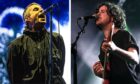 Two, separate pictures of former Oasis frontman Liam Gallagher and Kyle Falconer of The View singing on stage.