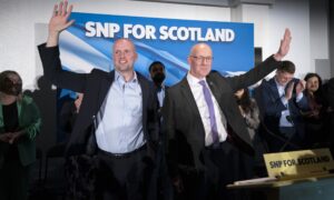 Scottish National Party Leader John Swinney with SNP Westminster leader Stephen Flynn. Image: PA