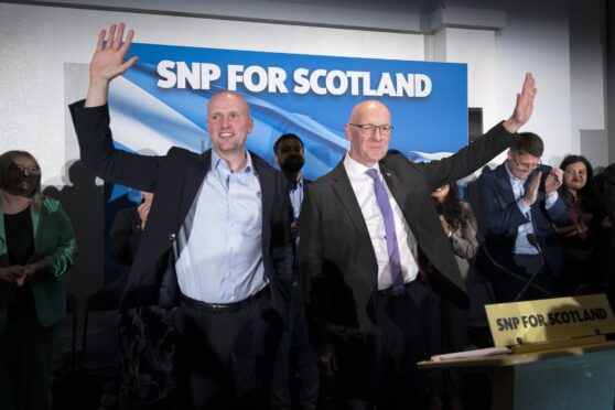 John Swinney campaigns on the Dundee Law. Image: Emily Macinnes/SNP