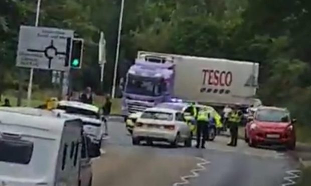 Police investigating a crash at the Leslie Roundabout, Glenrothes.