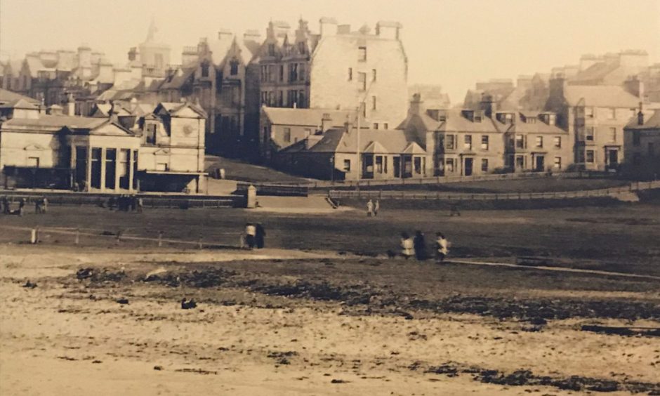 A 19th century picture of St Andrews West Sands and golf links before construction of the Bruce Embankment which now protects the first fairway of the Old Course and R&amp;A.