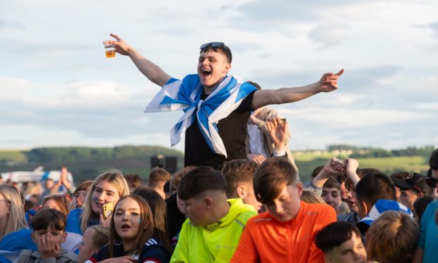 Thousands celebrated at Dundee's fan zone at Riverside Park on Wednesday. Image: Alan Richardson