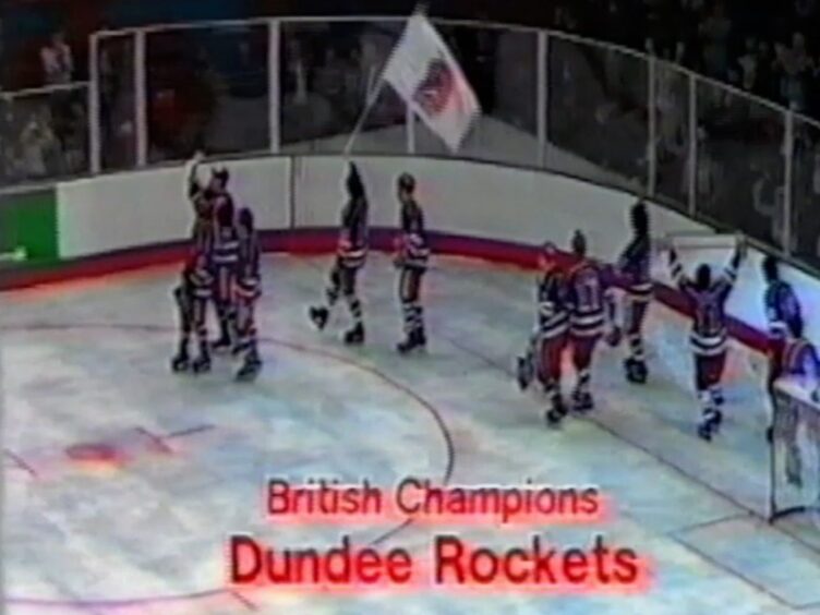 Screengrab from footage of Dundee Rockets' 1984 British Championship victory, which won them their third Grand Slam.