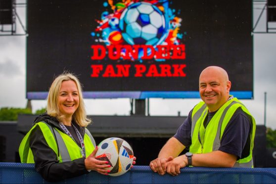 Events team members Kris Stuart and Lucy Hay at the fan park.  Image: Steve MacDougall/DC Thomson.