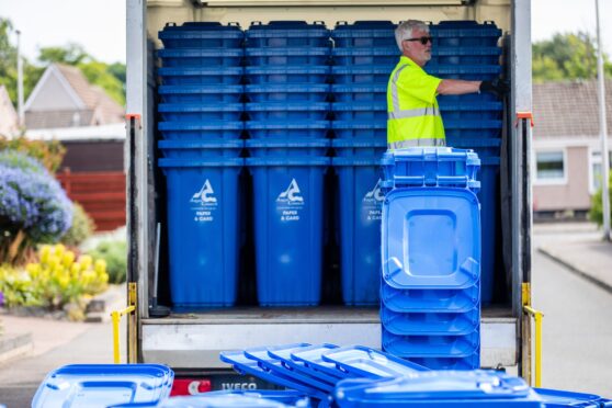 New blue bins will be delivered to Forfar and Kirriemuir homes this month. Image: Steve Brown/DC Thomson