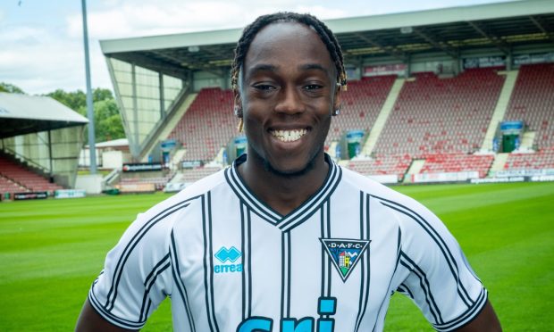 Dunfermline midfielder Ewan Otoo in the new home kit.