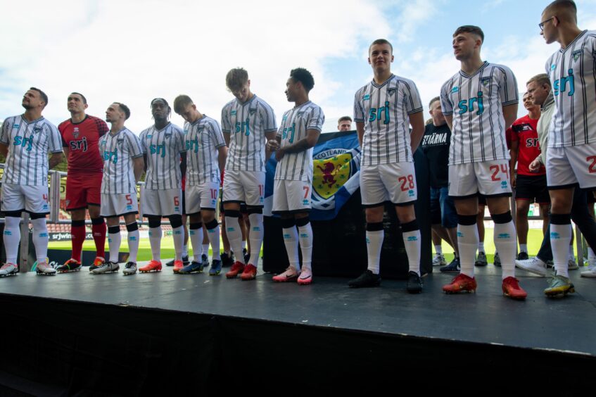 Dunfermline Athletic FC players launch the club's new kit.