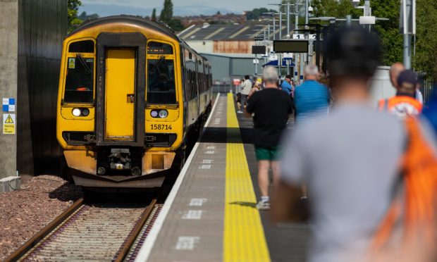 The first train to arrive in Leven on the new Levenmouth rail link on Sunday June 2