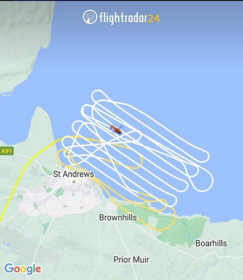 Data from Flightradar24 shows the flightpath of the rescue helicopter at St Andrews East Sands beach.