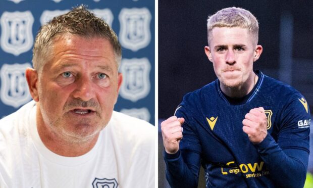 Dundee boss Tony Docherty (left) is content to have received no bids for star man Luke McCowan. Images: SNS