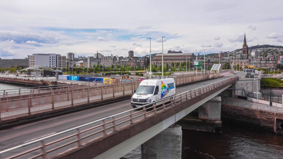 The Spray Factory van going over the Tay Bridge in Dundee