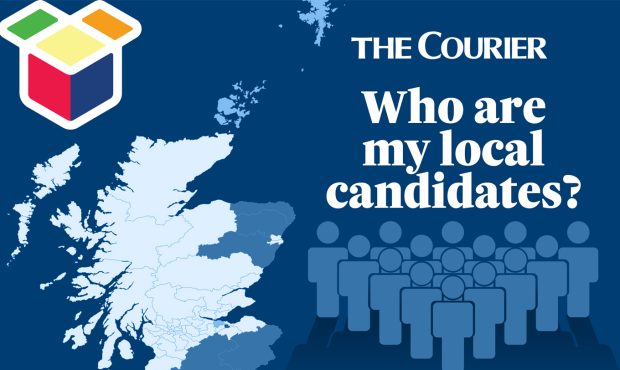 An invitation to find out who your election candidate is, laid over a map of Scotland.