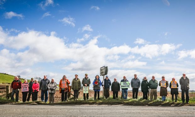 Lownie solar farm opponents gathered in April in a protest against the plan. Image: Mhairi Edwards/DC Thomson