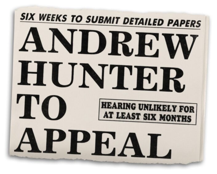 A newspaper headline from an article on Andrew Hunter's appeal