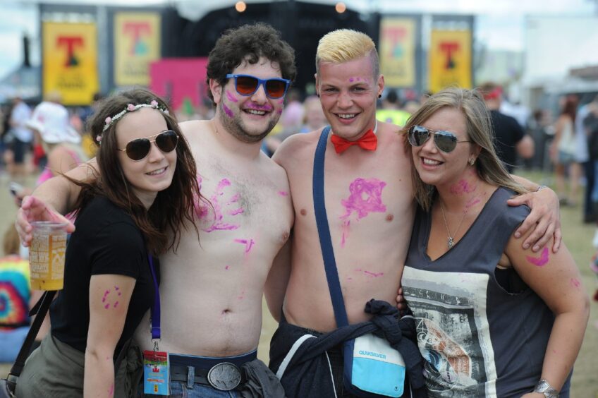 A group of friends from Auchterarder pose for a picture at T in the Park in 2014.