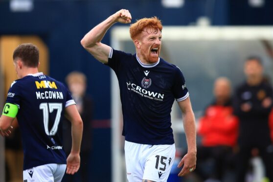 Simon Murray opened his Dundee account for the season with two goals against Annan. Image: David Young/Shutterstock