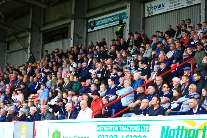 Dundee fans made the trip to Brechin for their 'home' clash with Annan. Image: David Young/Shutterstock