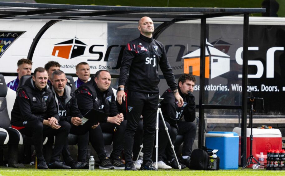 Dunfermline Athletic F.C. boss James McPake in the East End Park dugout.