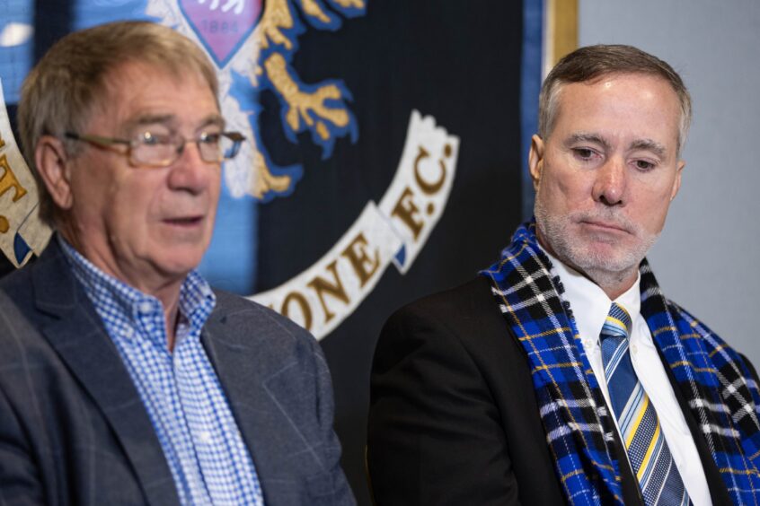 Adam Webb is unveiled as the new owner of St Johnstone alongside Geoff Brown.