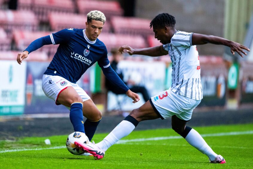 Kieran Ngwenya in action for Dunfermline Athletic FC against Dundee.