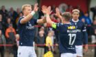 Dundee celebrate their opening goal. Image: SNS