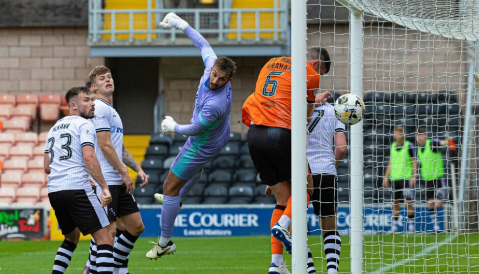 David Babunski's free-kick beats everyone including Ayr keeper Harry Stone, as Ross Graham attacks