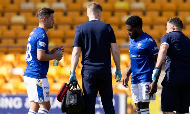 St Johnstone's Andre Raymond was forced off with an injury against East Fife.