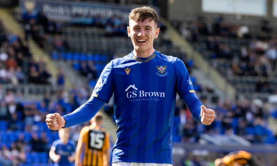 A smiling Makenzie Kirk celebrates his first goal for St Johnstone.