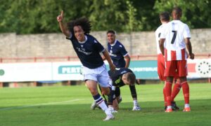 Marley Sweenie-Rowe celebrates Dundee B's opening goal against Formartine United. Image: David Young